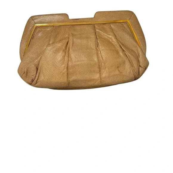 Judith Lieberman Women's Vintage Retro Snakeskin‎ Clutch Purse Evening Beige Bag